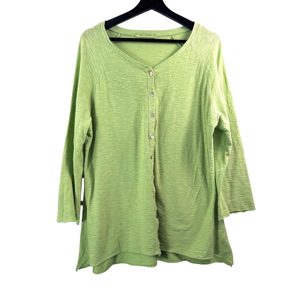 Cut Loose Cardigan sz XL Lime Green Linen blend lagen look minimalist beachy
